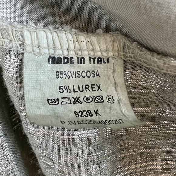 Made in Italy Women's Gray Silver Metallic Roll-Tab Sleeve Button-Up Shirt XL - Picture 6 of 6